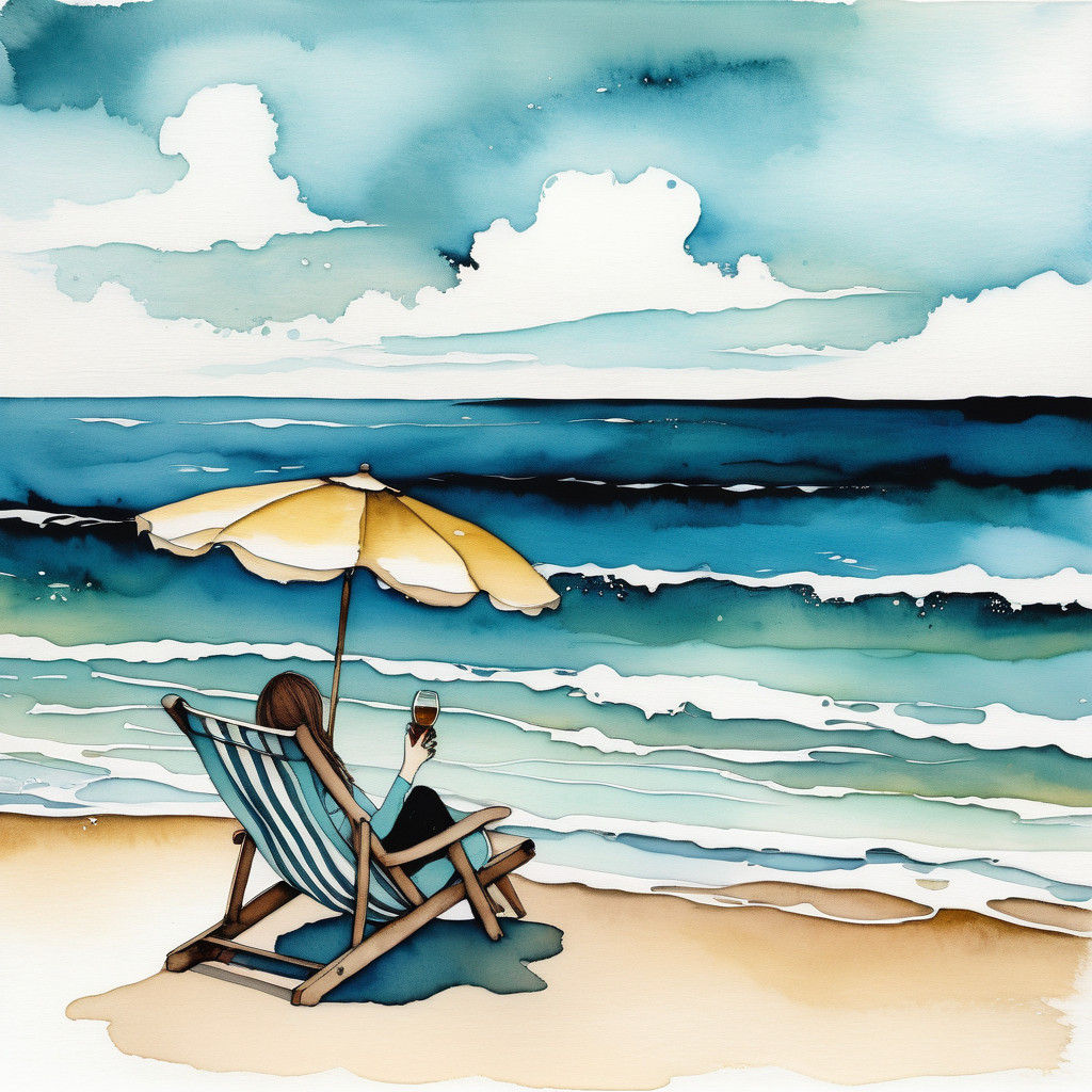 Vibrant Beach Scene in Whimsical Art Style