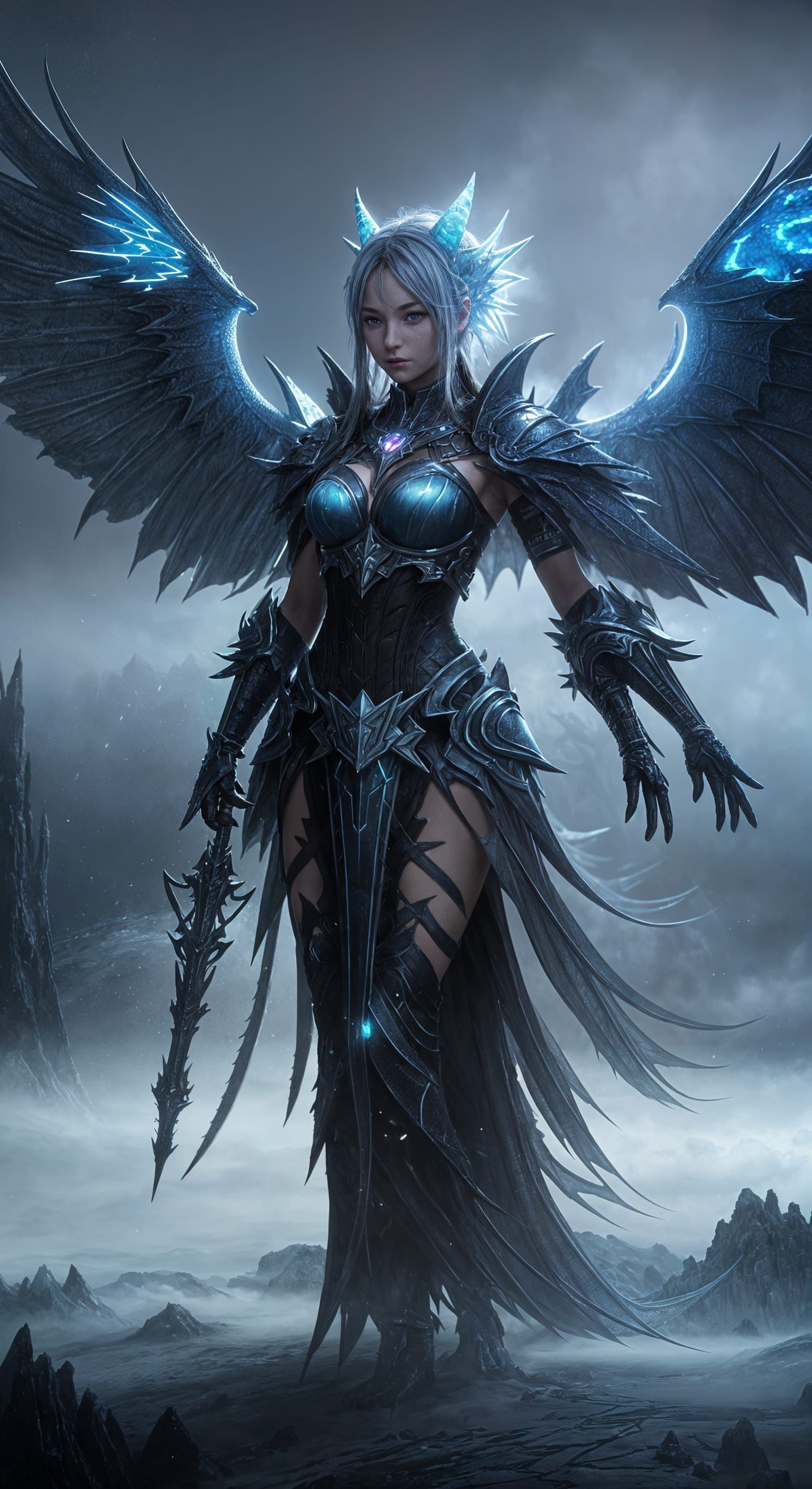 Dragon Girl with Black Scales in Anime Style