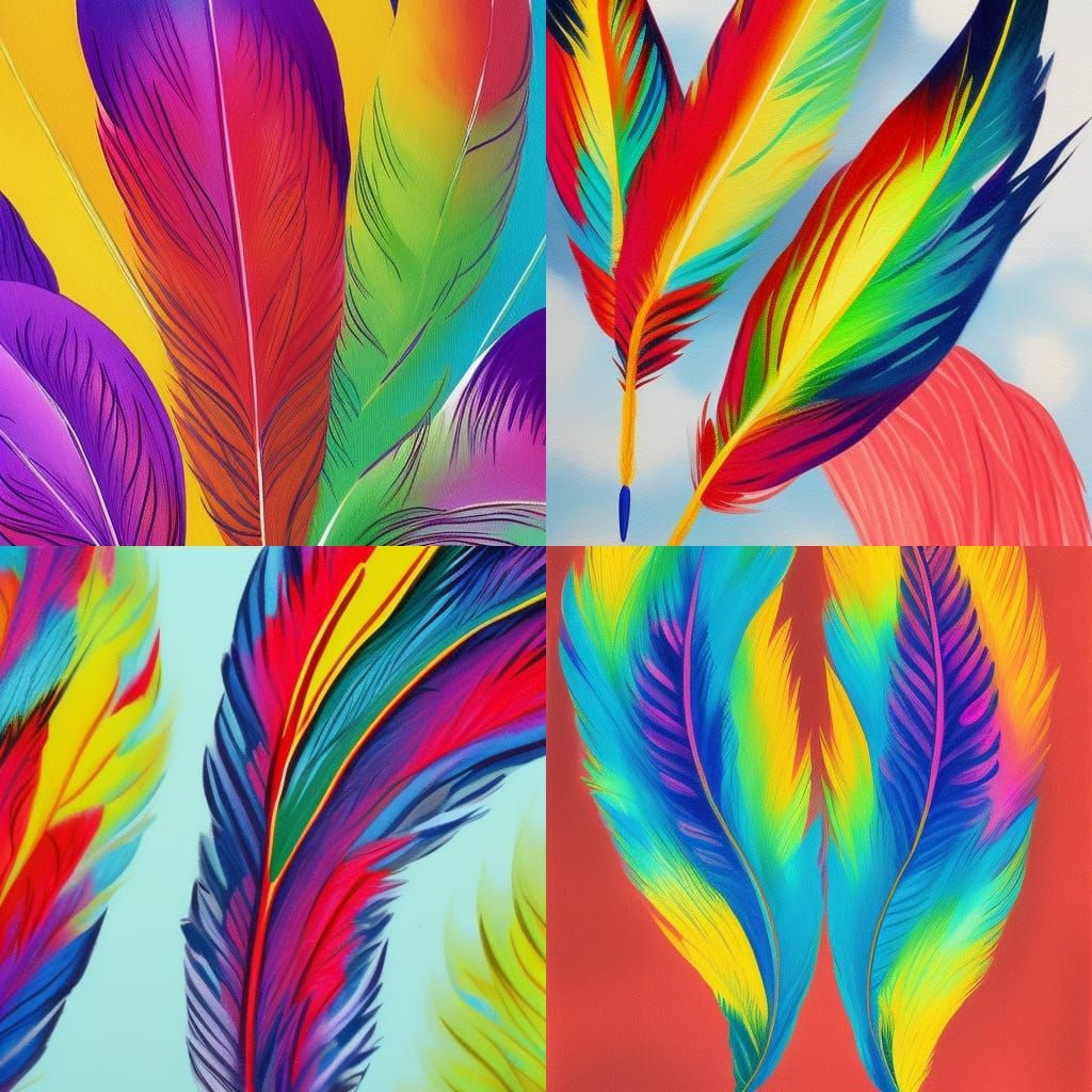 Rainbow Feathers in Detailed Gouache Painting