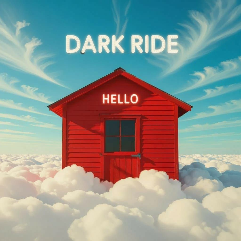 Red Shed Amidst Golden Clouds and Cosmic Void