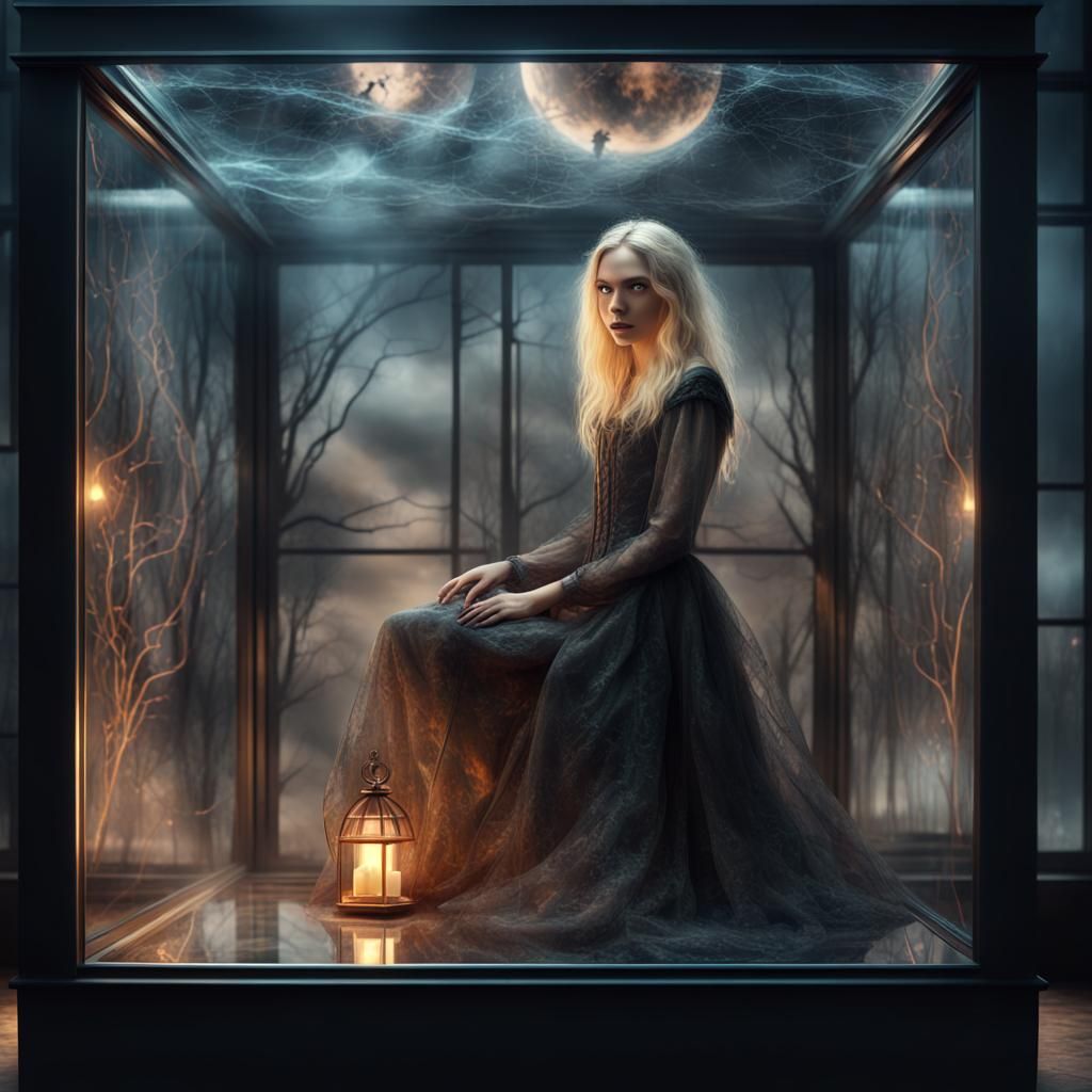 Teen Witch in Glass Box: Digital Matte Painting