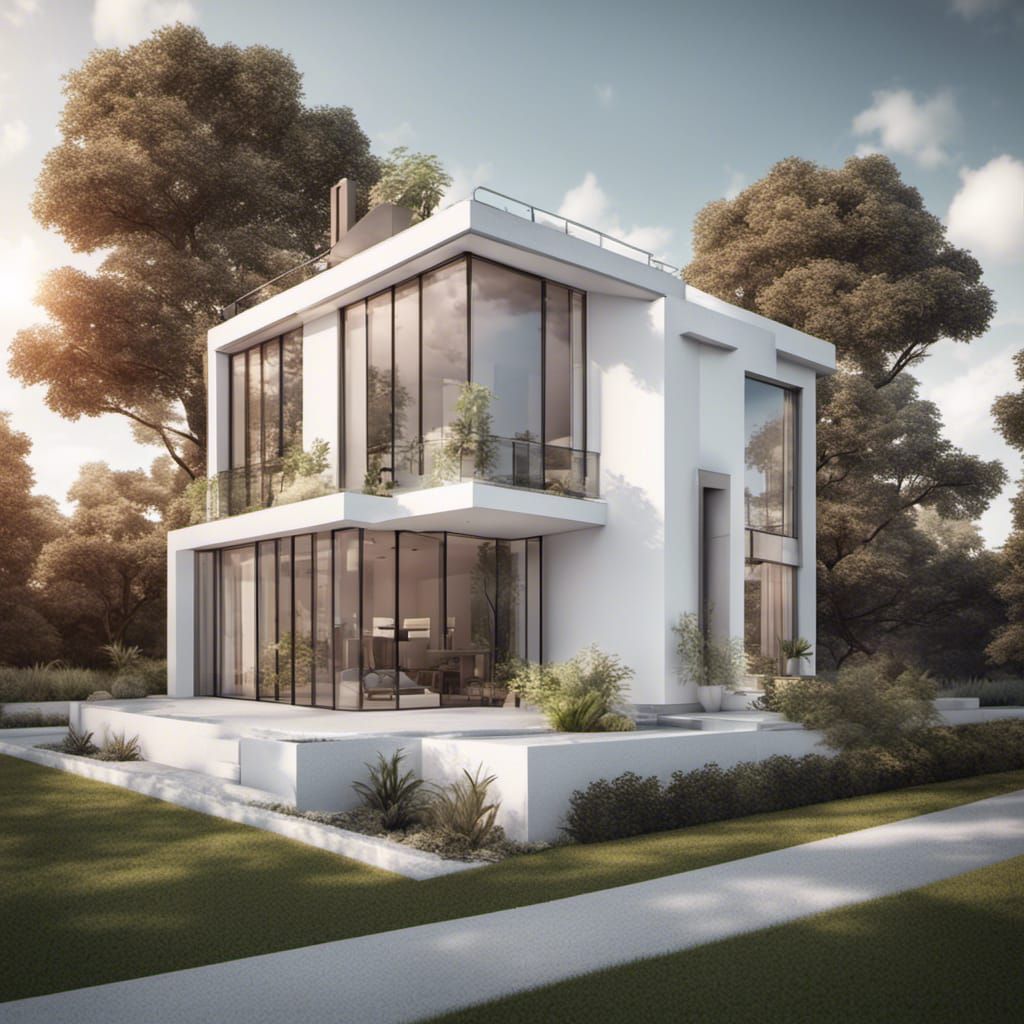 Modern White Two-Story House with Rooftop Garden
