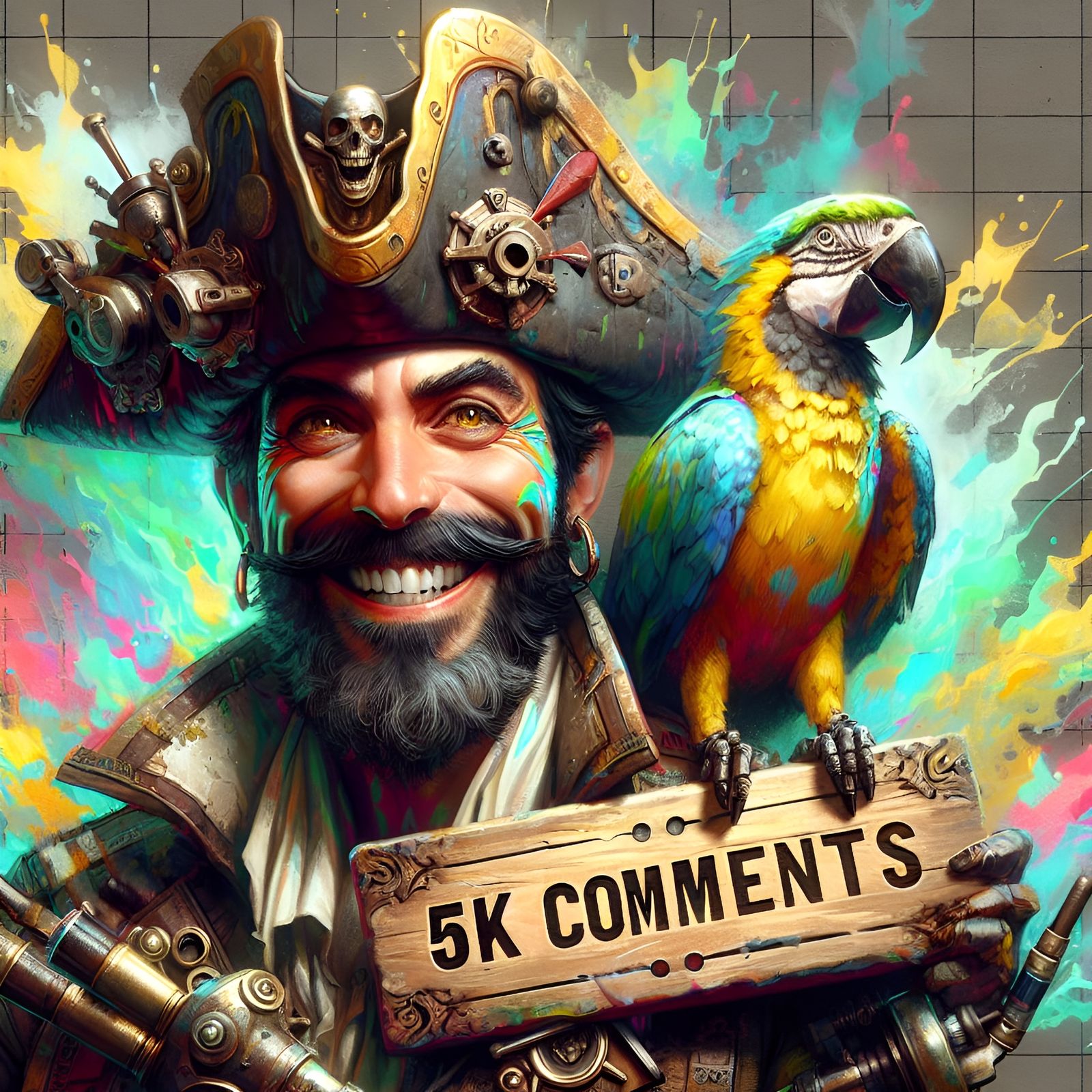 Steampunk Pirate Portrait in Polychromatic Street Art Style