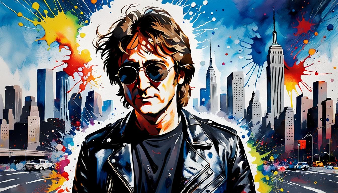 John Lennon Pop Art Portrait with Acrylic Paint Drips