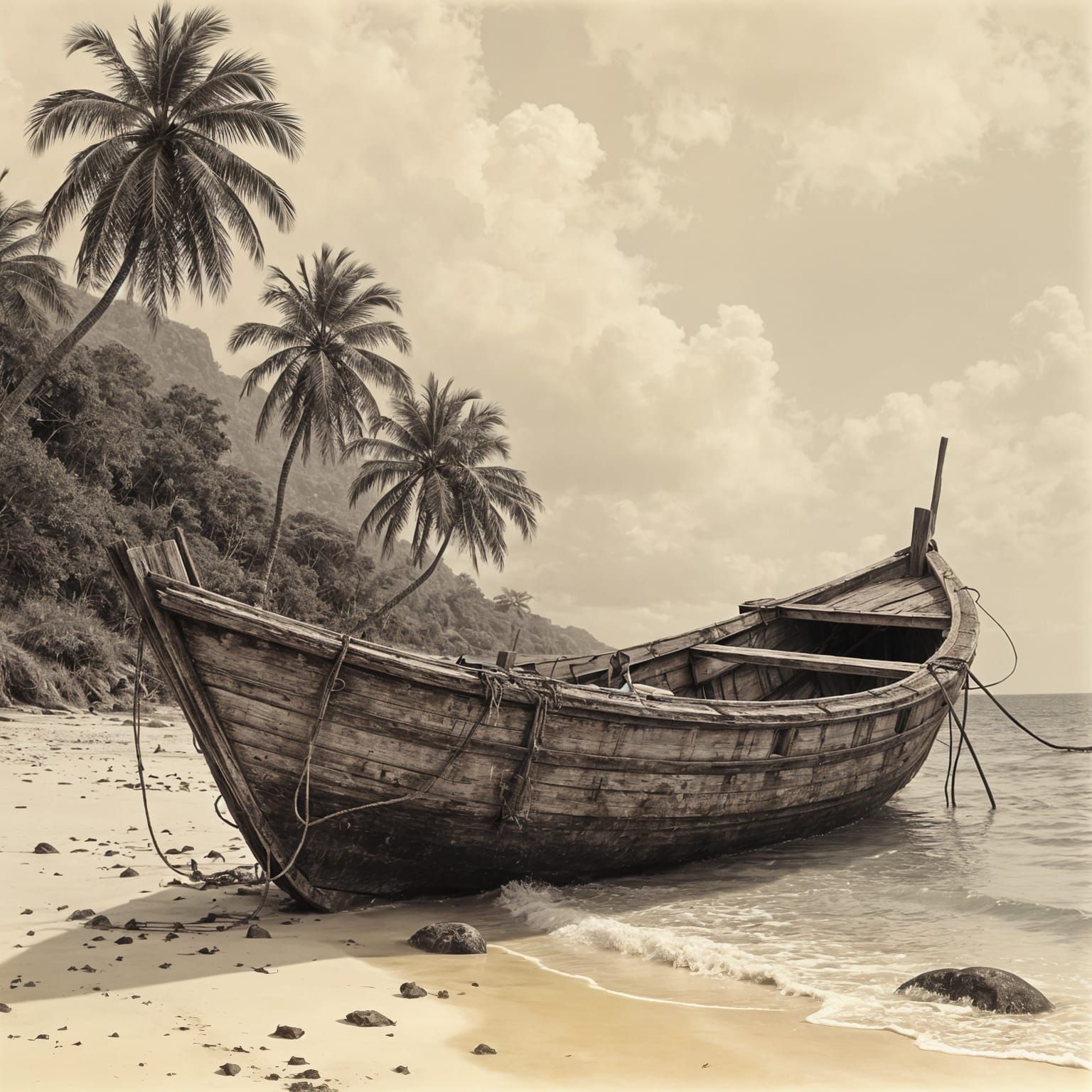 Abandoned Shrimp Boat on Deserted Pacific Island