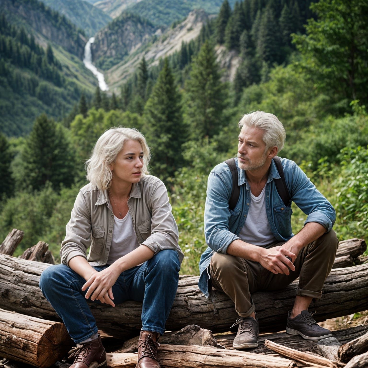 Aged Couple Seated in Mountain Picnic in Natural Light