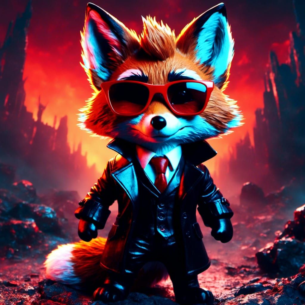 Chibi Furry Fox in Trench Coat, Macabre Art