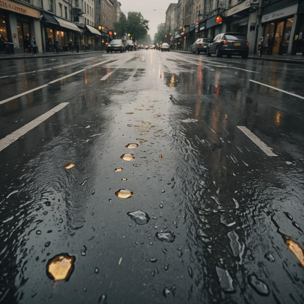 Rainy City Street Scene in Cinematic Style