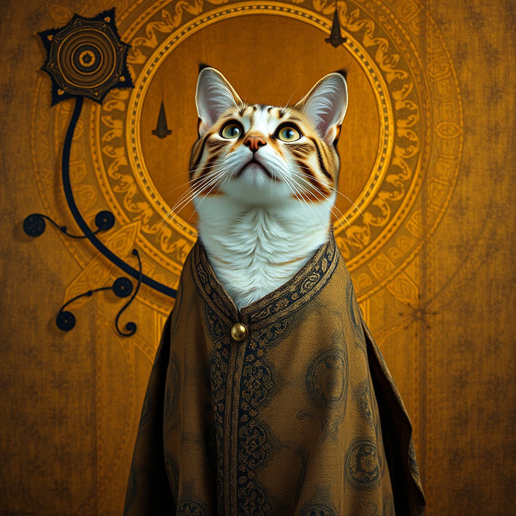 Majestic Cat in Klimt-Inspired Art Nouveau Style