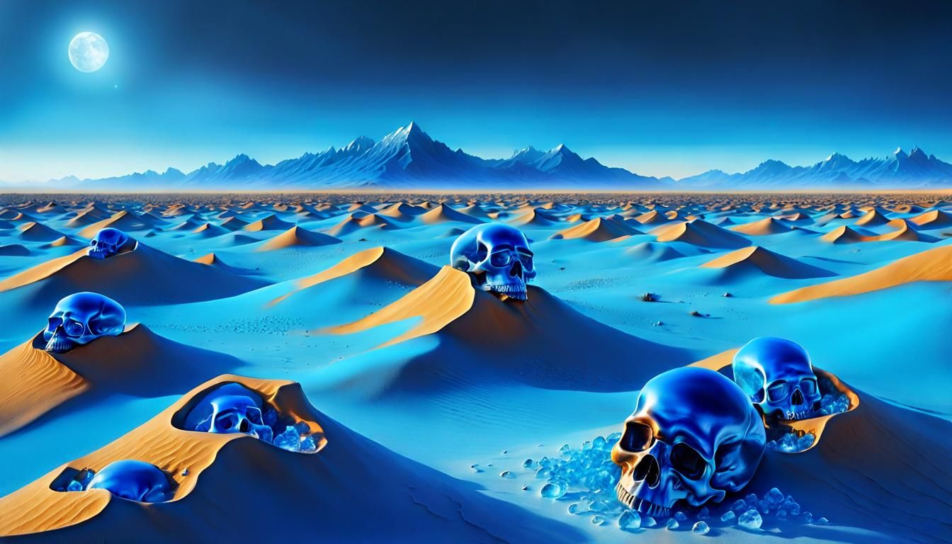 Surreal Desert of Melting Ice Skulls