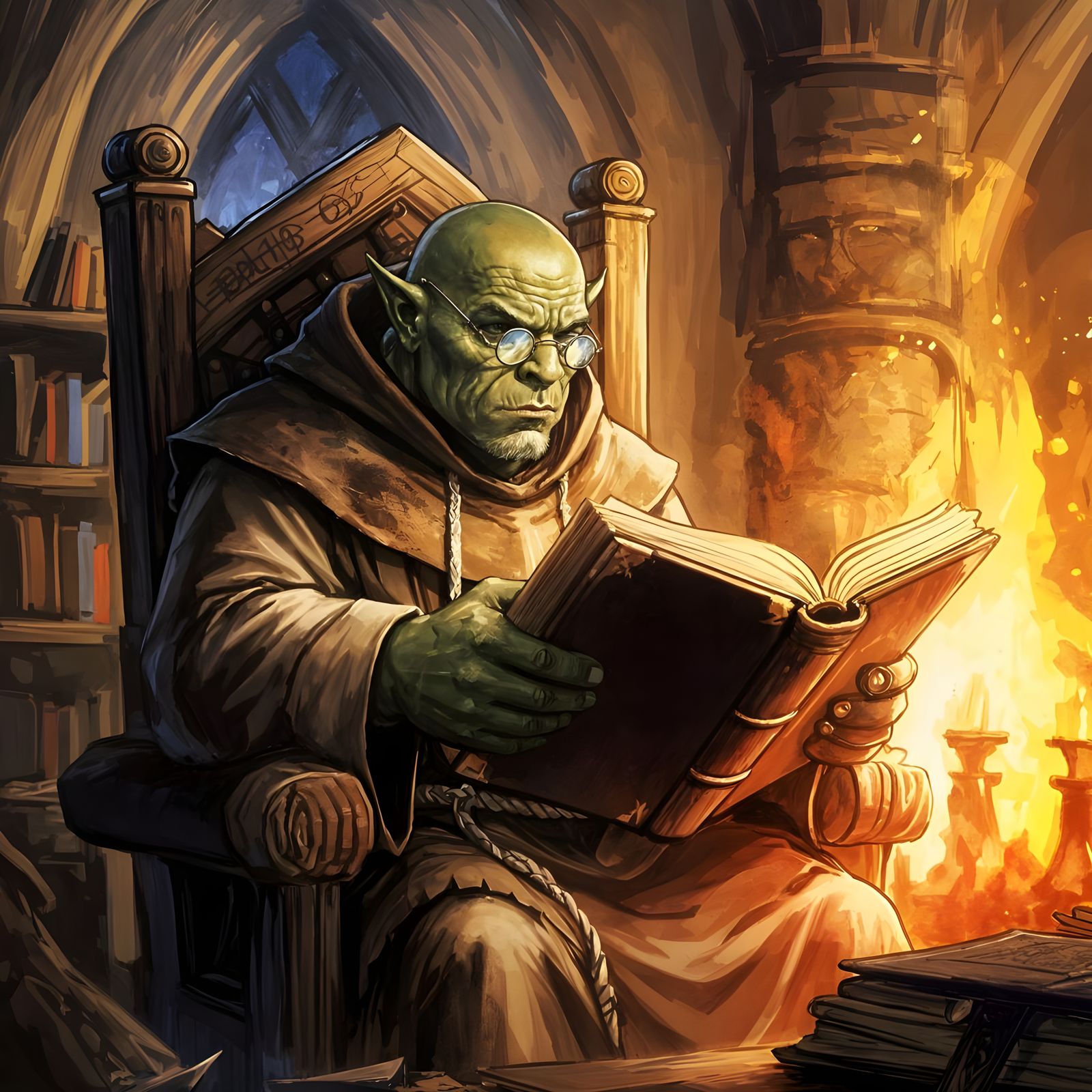 Medieval Orc Scholar in a Monastery Study