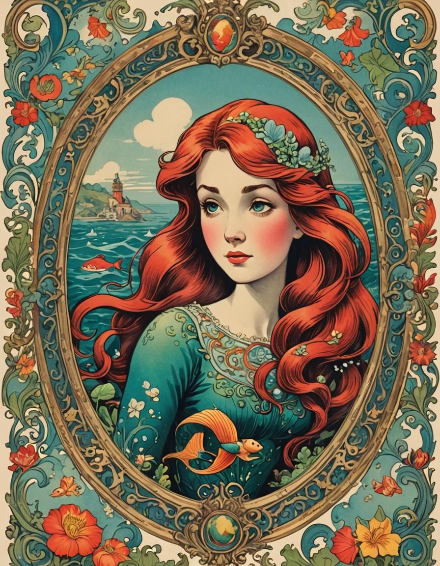 Vintage Little Mermaid Storybook Illustration