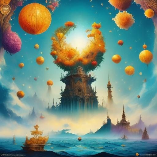 Floating Archipelago in Art Nouveau Style