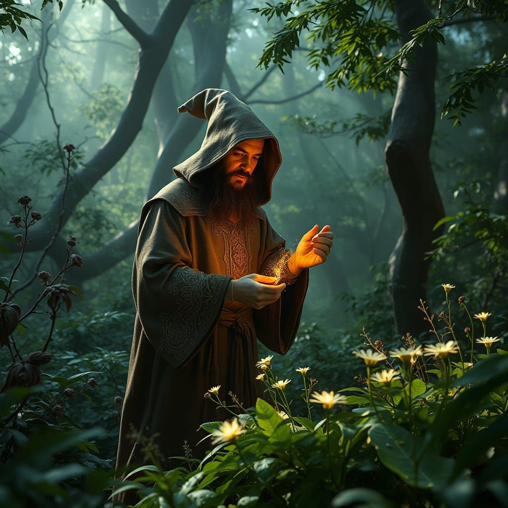 Mystical Sorcerer in Whimsical Forest