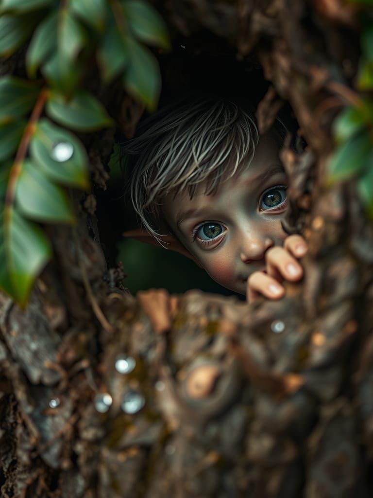 Elf Peering from Tree Hollow: Macrophotography