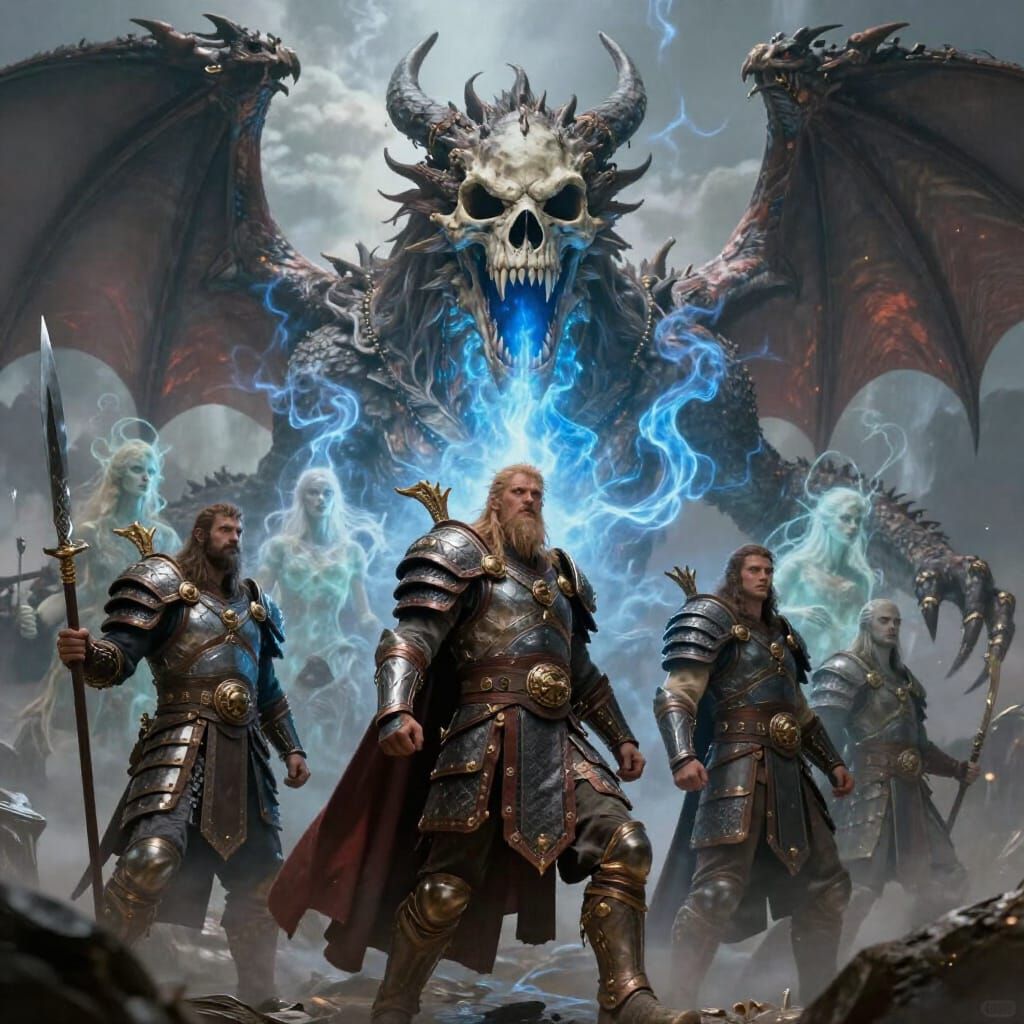 Epic Fantasy Skull Dragon in Asgardian Medieval Setting