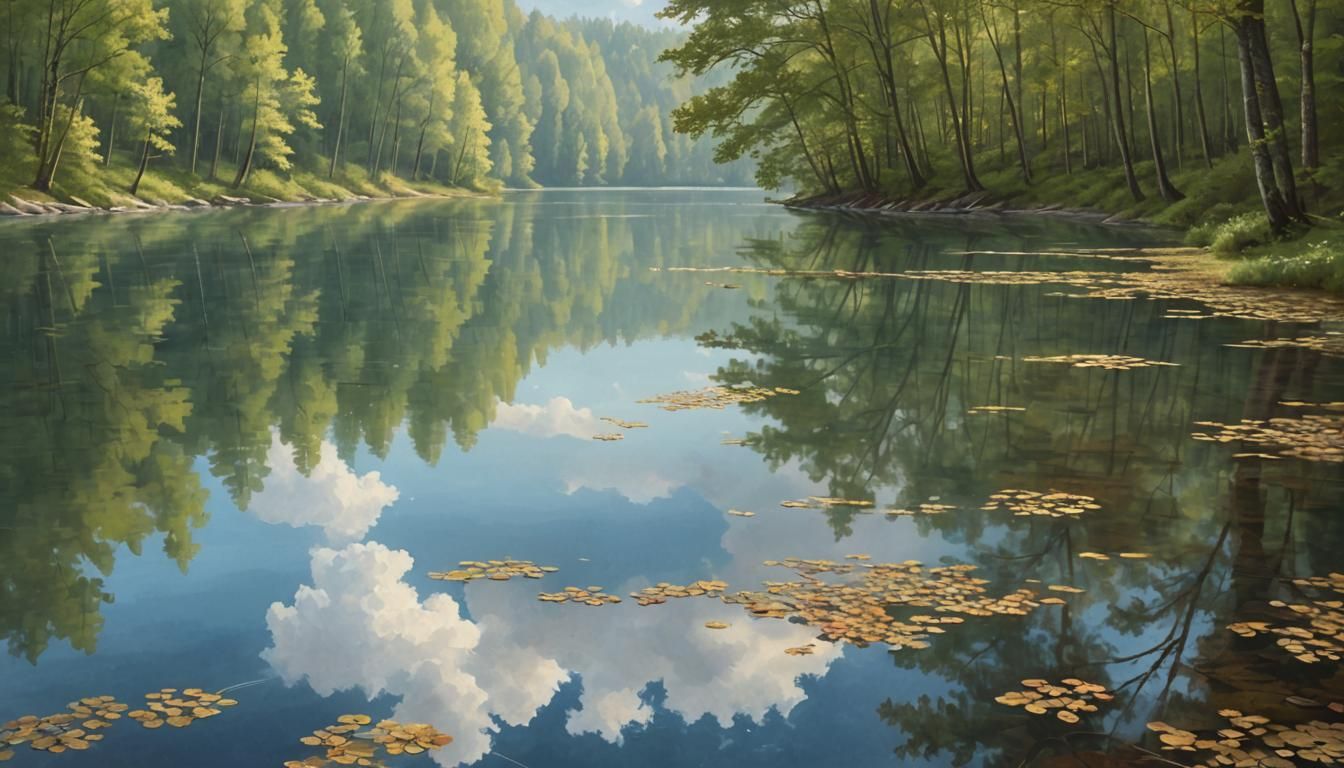Serene Lake with Ripples and Forest