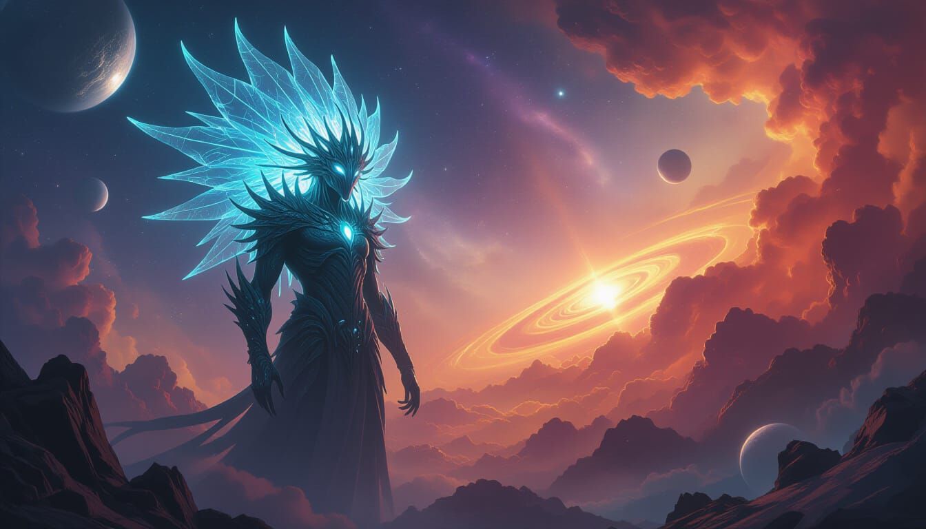 Bioluminescent Alien in Autumn Nebula