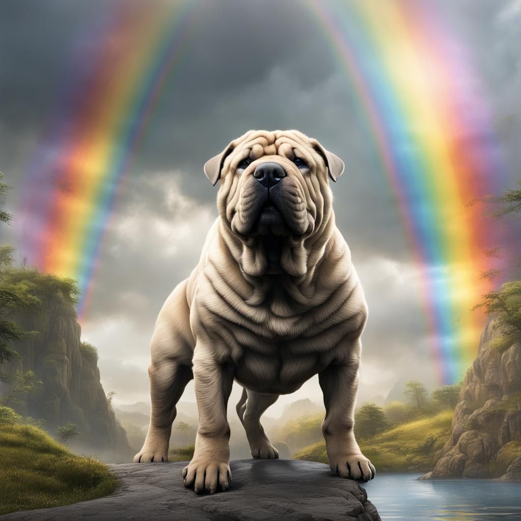 Gray Shar Pei Dog Playing on Rainbow Bridge