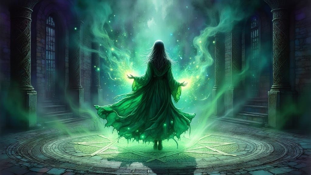 Mystical Witch Casting Spell in Dark Fantasy Style