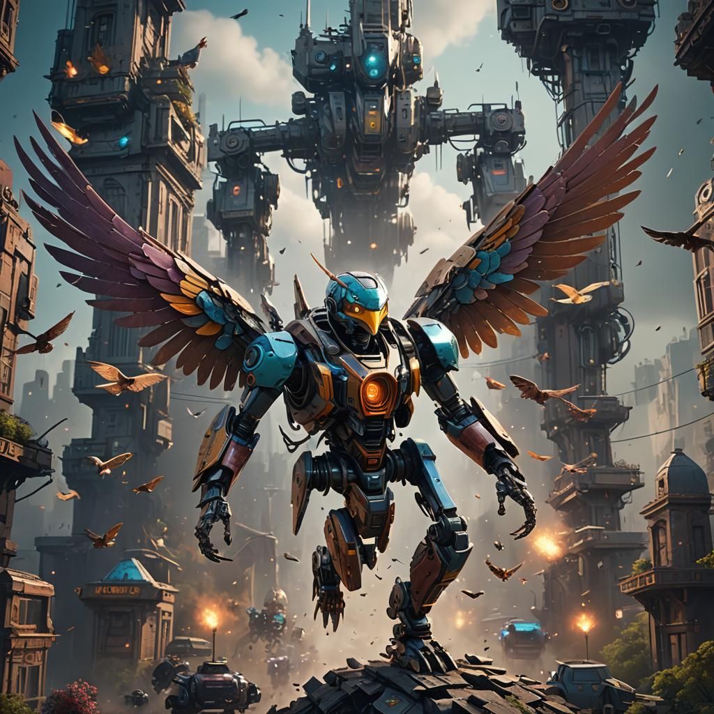 Robot Winged Bird Wins Race: Digital Art