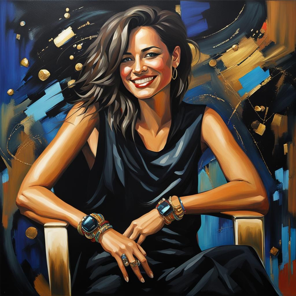 Smiling Woman in Splash Art Style Portrait