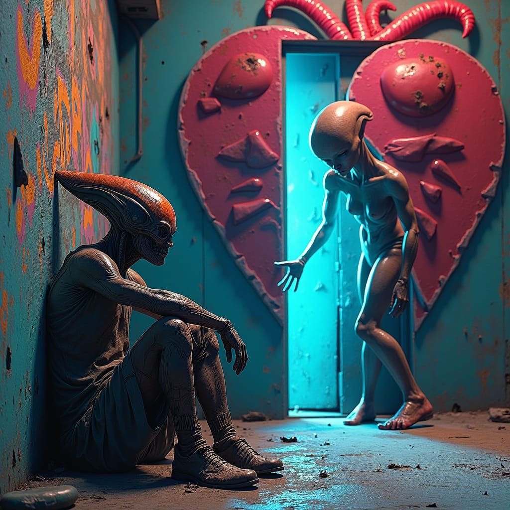 Alien's Farewell: A Sci-Fi Graffiti Heartbreak