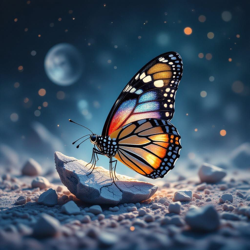 Galaxy Butterfly on Shattered Moon Fragment