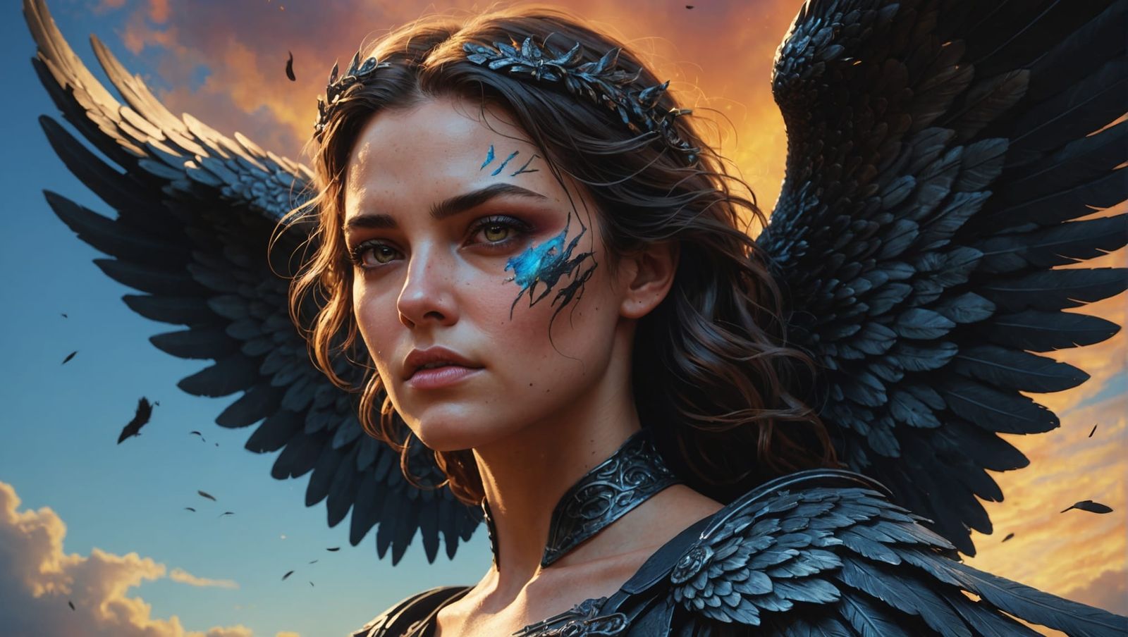 Hyperrealistic Dark Angel's Summer Gaze