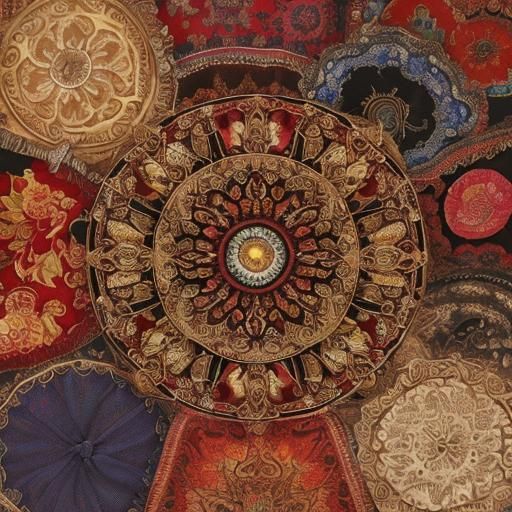 Fiery Sunrise with Patchwork Patterns in Baroque Style