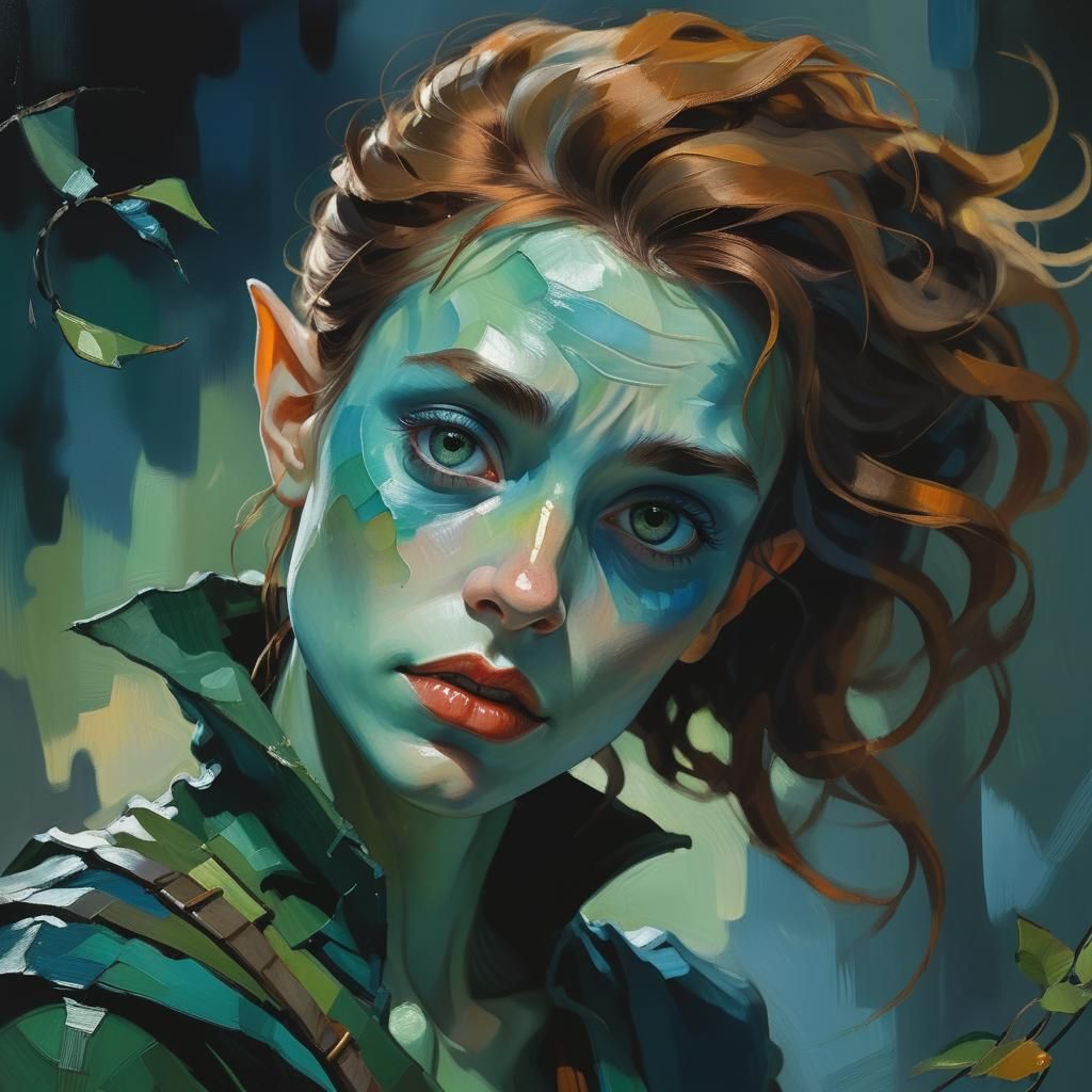 Beautiful Elf Woman Portrait in Expressionist Style