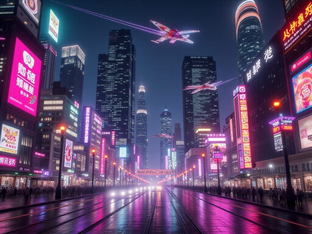 Futuristic Cityscape at Night: Hyperrealistic 3D Render