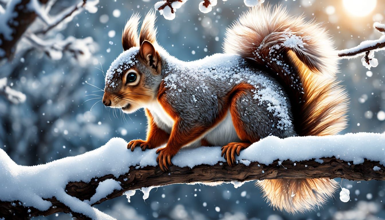 Squirrel Nibbling Acorn in Comic Book Style