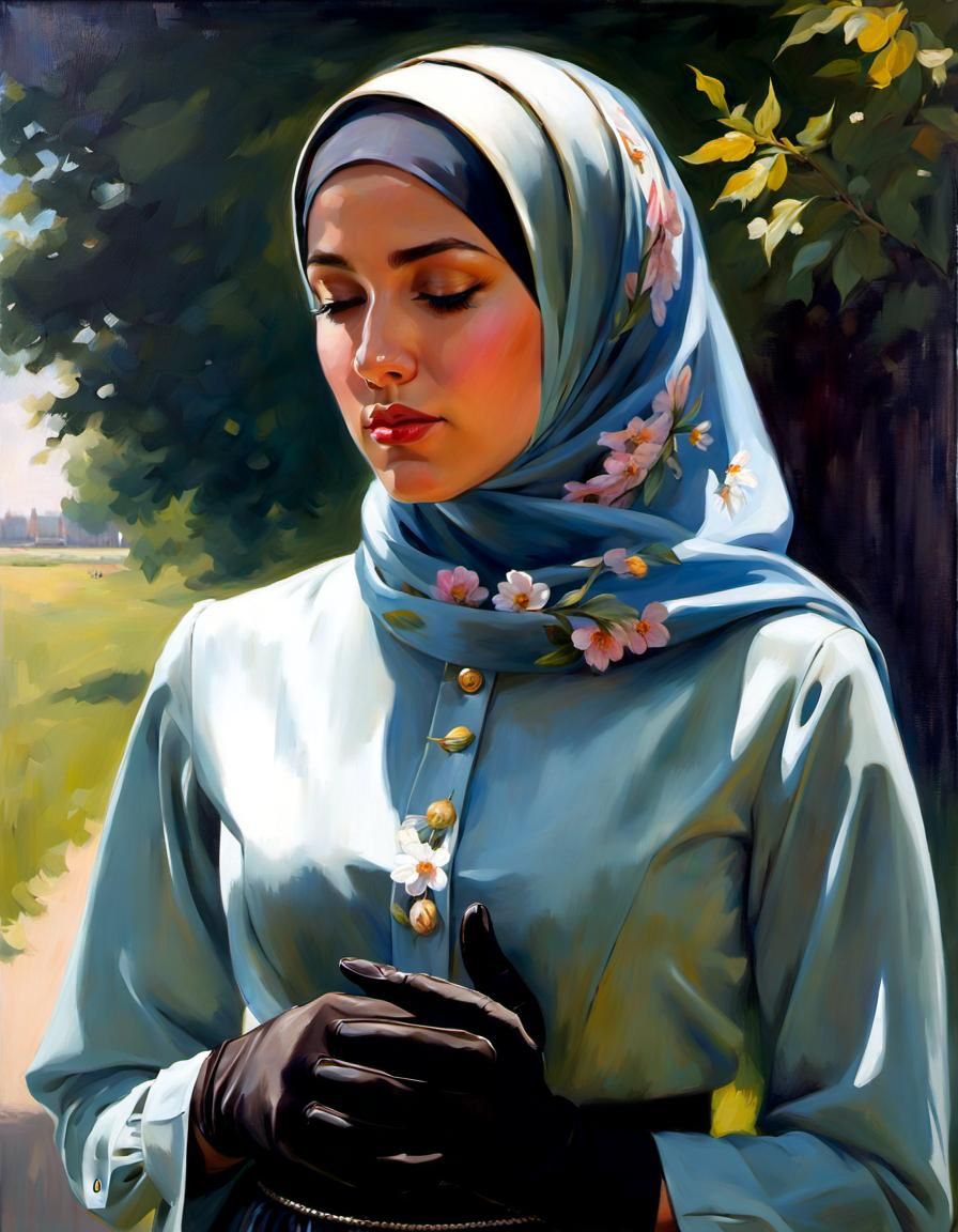 Danish Girl in Hijab Portrait in Oil Painting Style