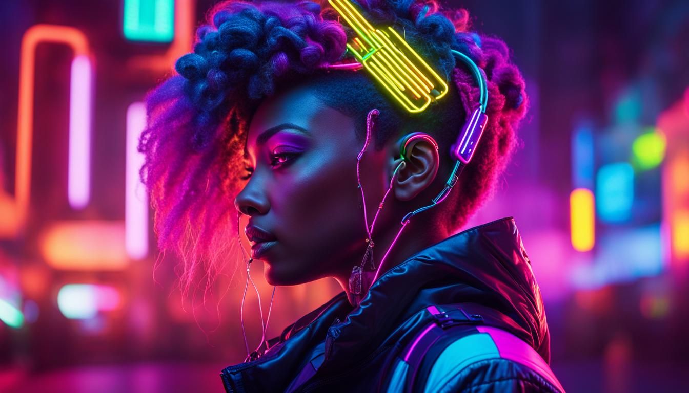 Futuristic Portrait in Neon Cyberpunk Style