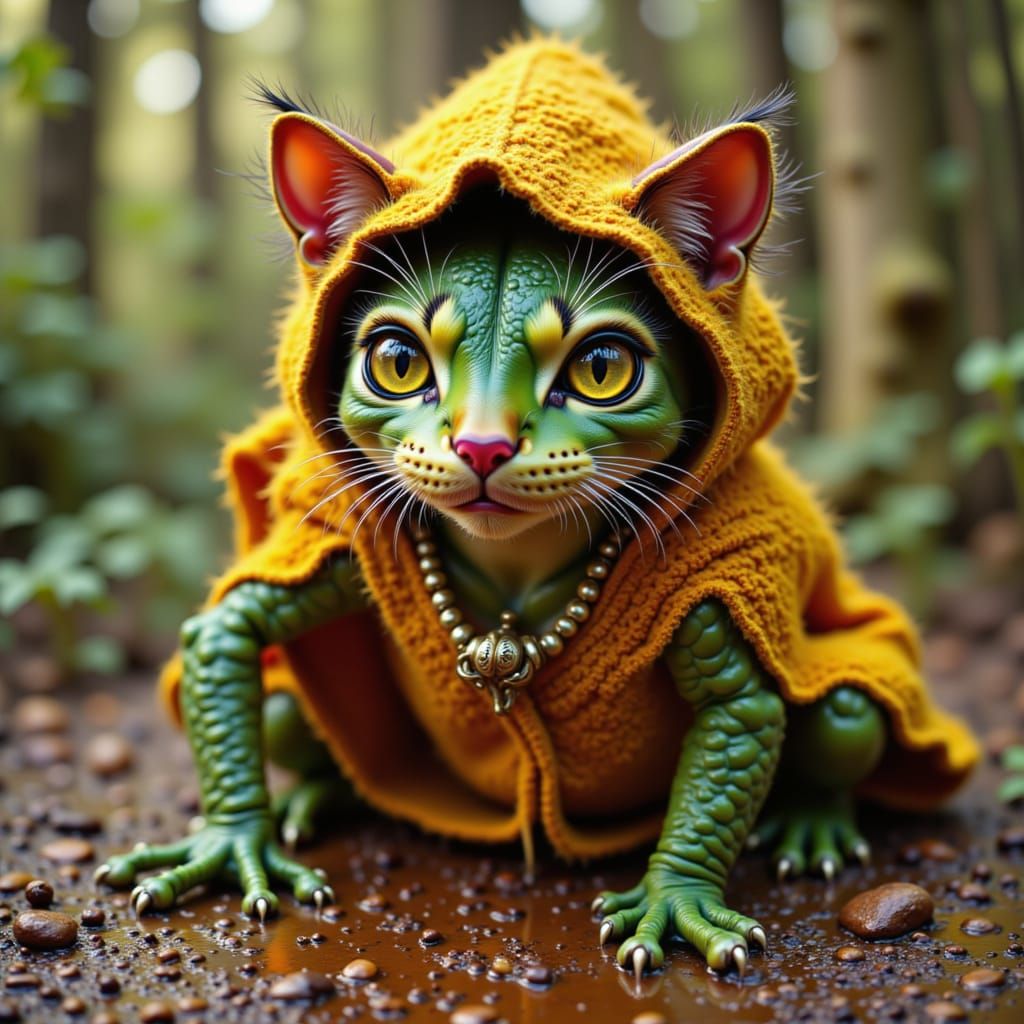 Cute Cat Dressed As Frog in Pulp Comic Style