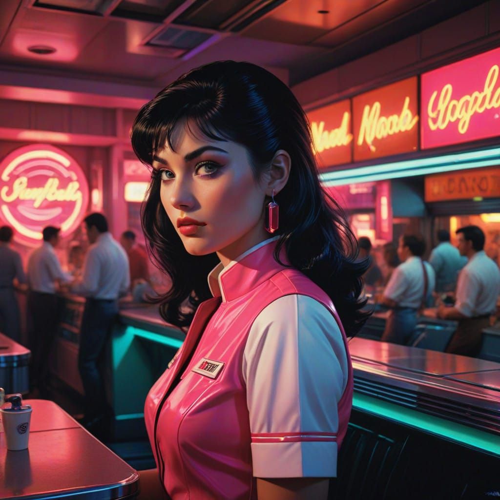 Elegant Waitress in Retro New York Diner