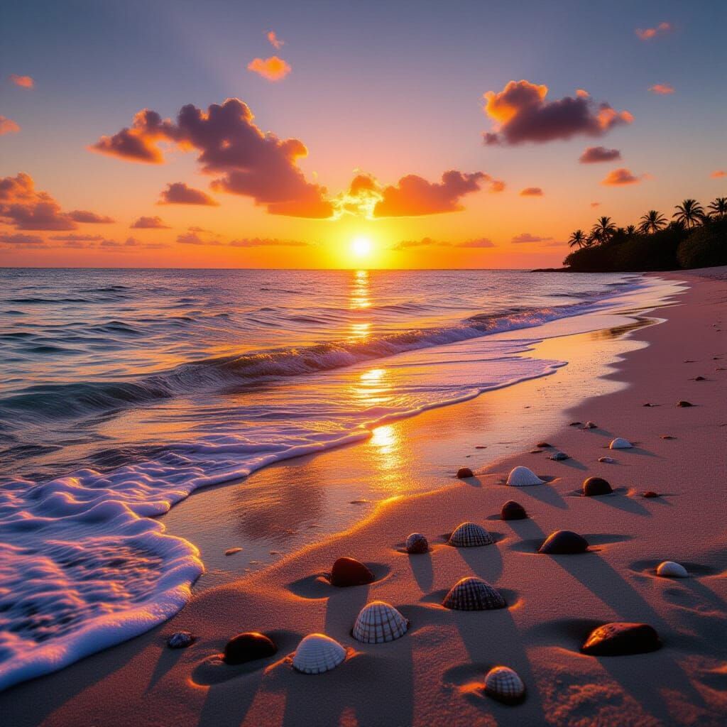 Sunset Beach Serenity: Luminous Golden Hour