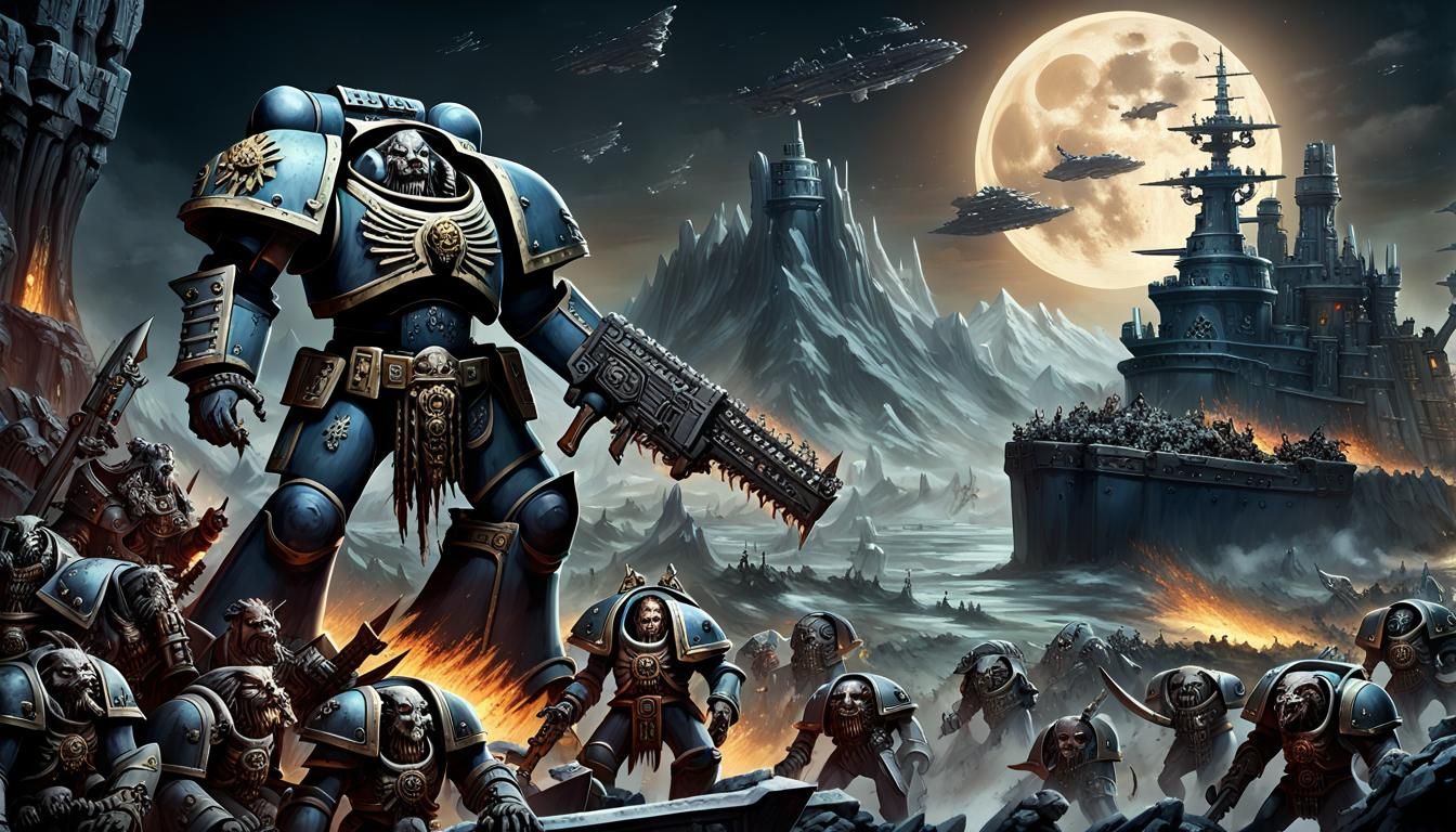 Space Wolf Warrior on Mountain of Skulls