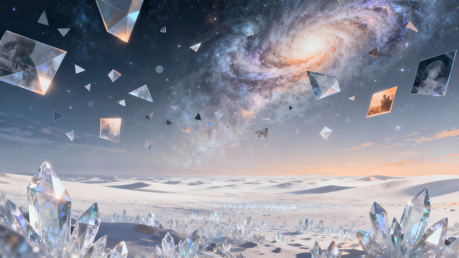 Abstract Futuristic Crystalline Desert With Nebulae Sky