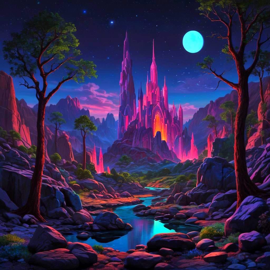 Neon Fantasy Landscape: Vivid Photorealism