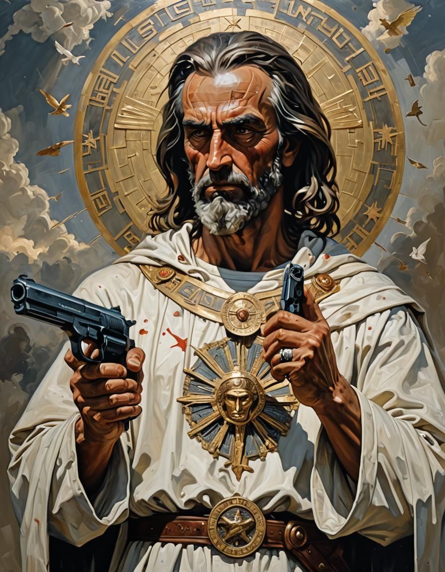 Deity with Handgun in Hyperdetailed Concept Art
