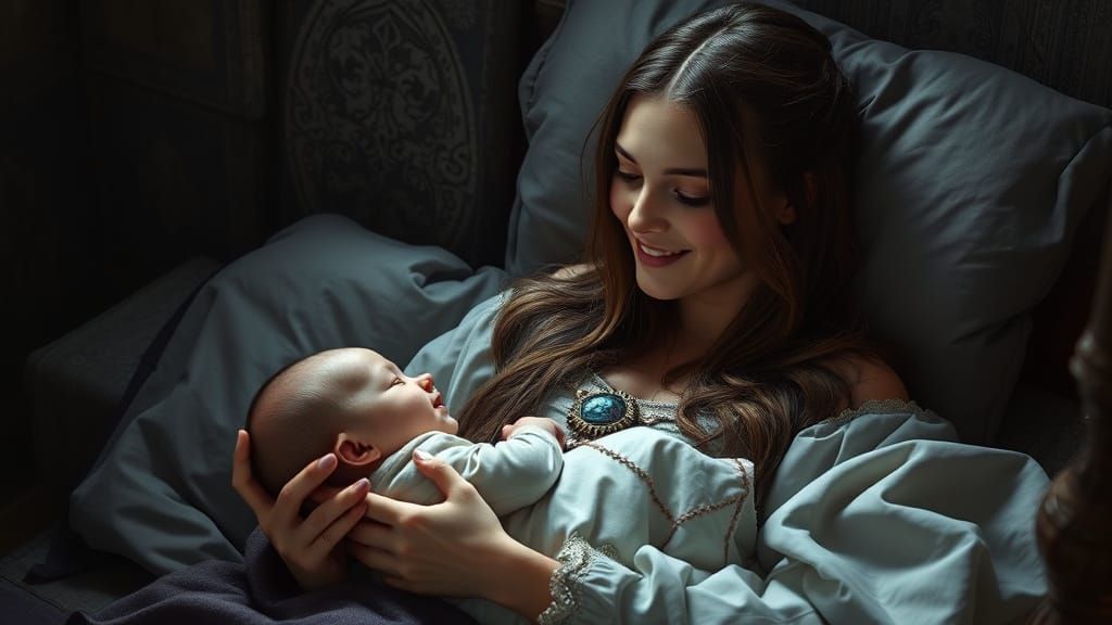 Medieval Mother Reveals Her Cherished Son in Opulent Bedroom