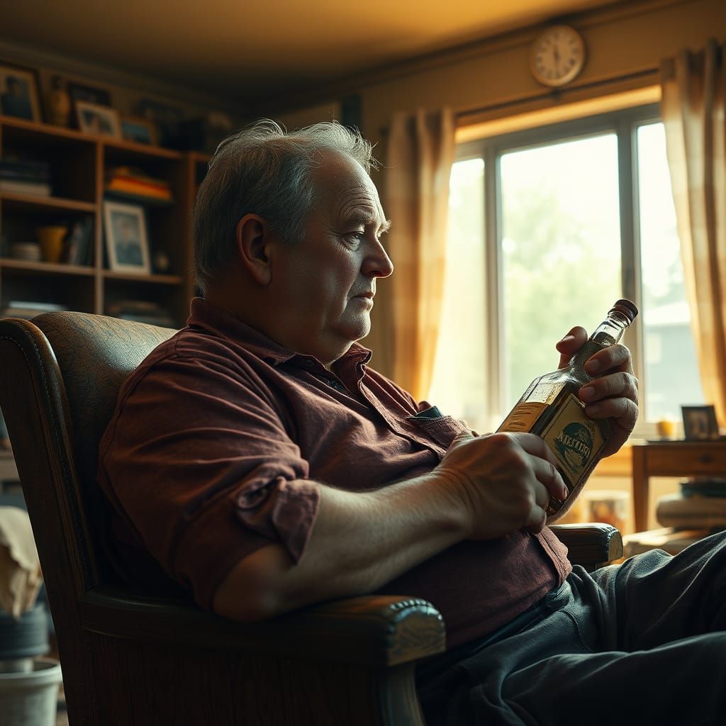 Drunk Old Man in Armchair: Digital Concept Art