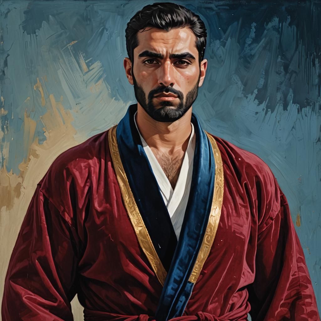 Handsome Man in Red Robe, Impasto Oil Painting