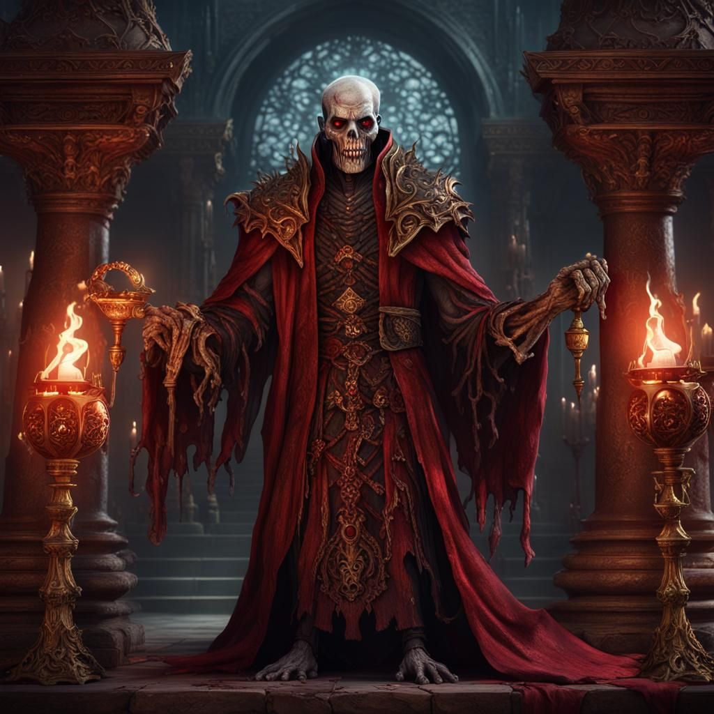 Evil Undead Lich with Hourglass in Fantasy Art