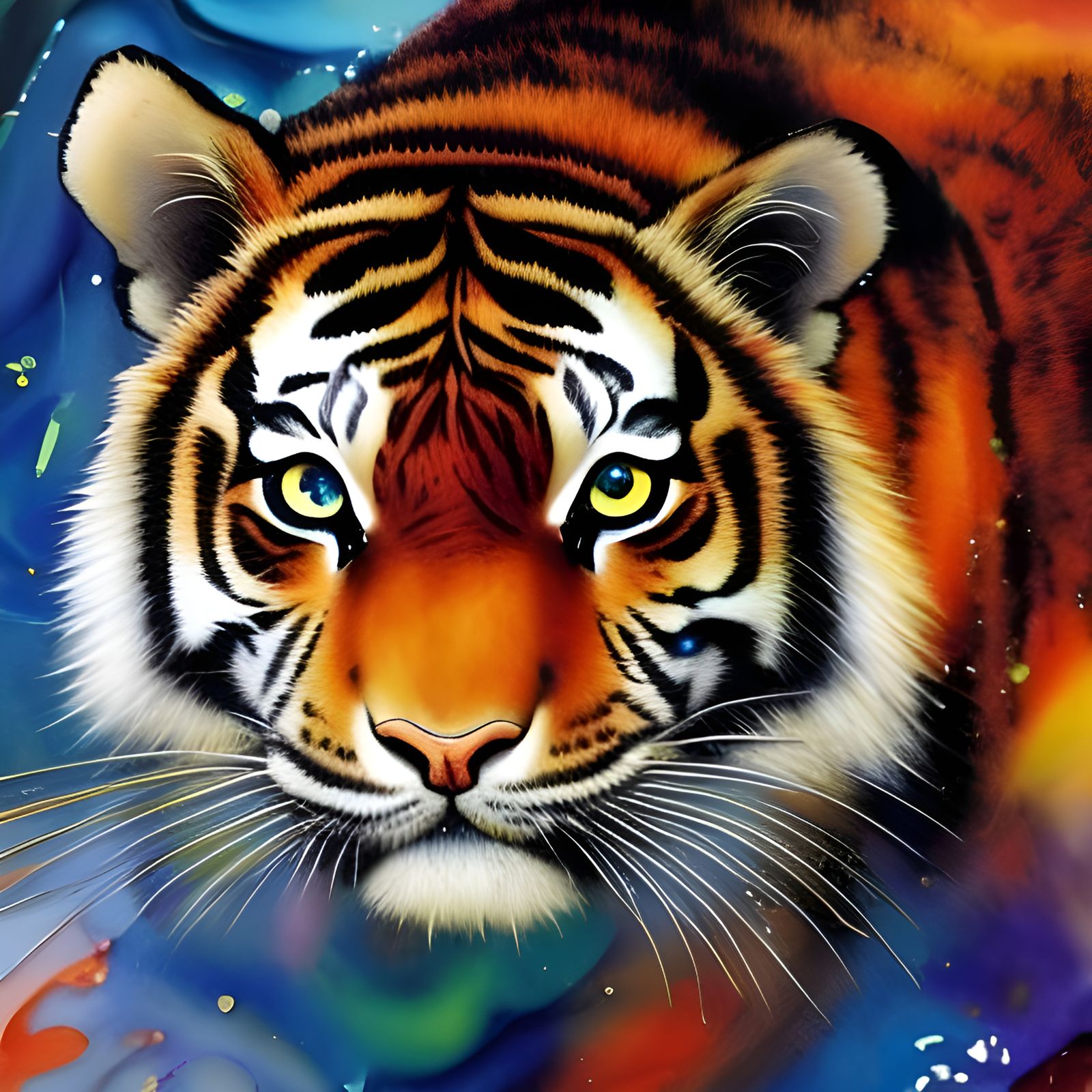 Majestic Tiger with Amber Eyes in Marbling Style