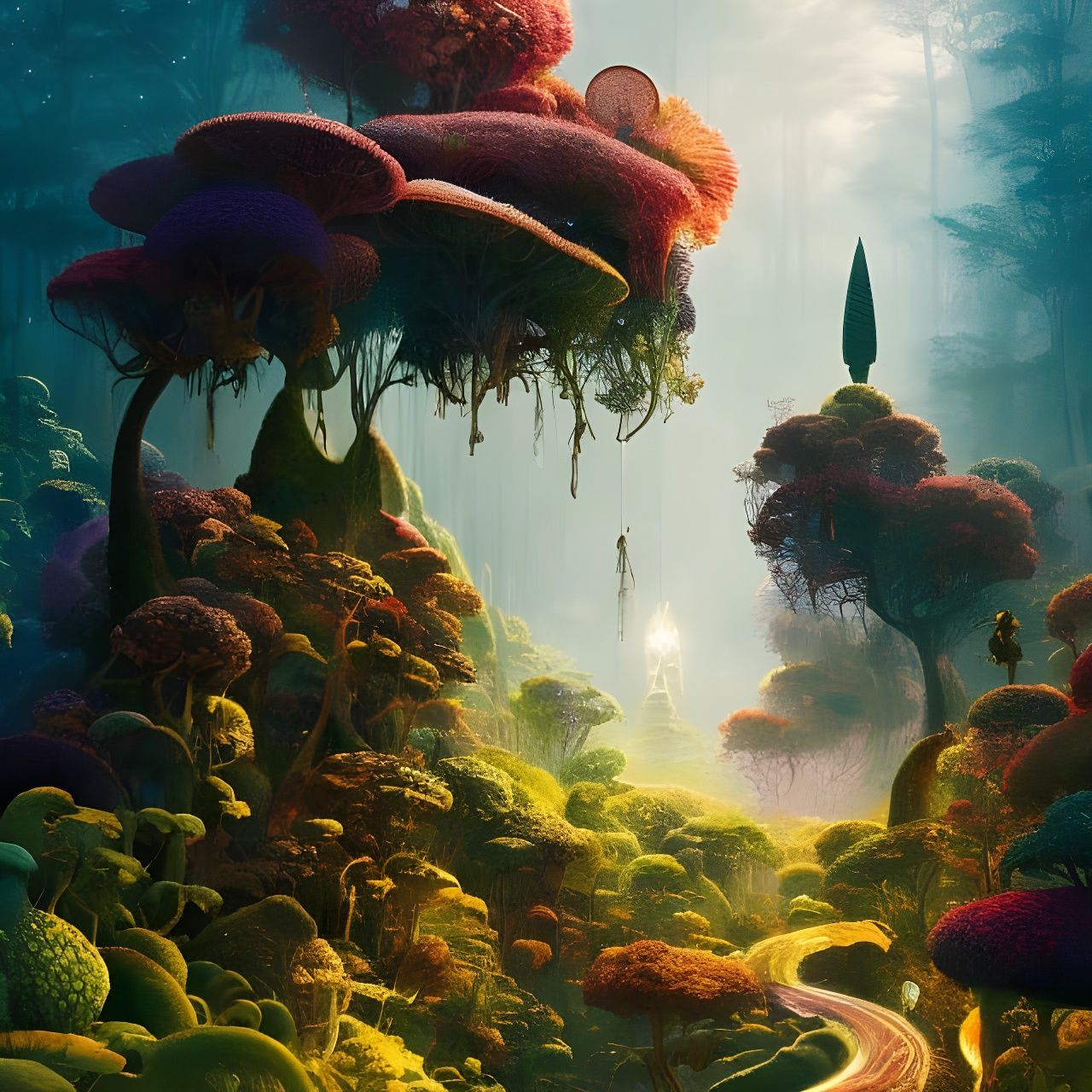 Surreal Botanical Dreamscape in a Maximalist Style