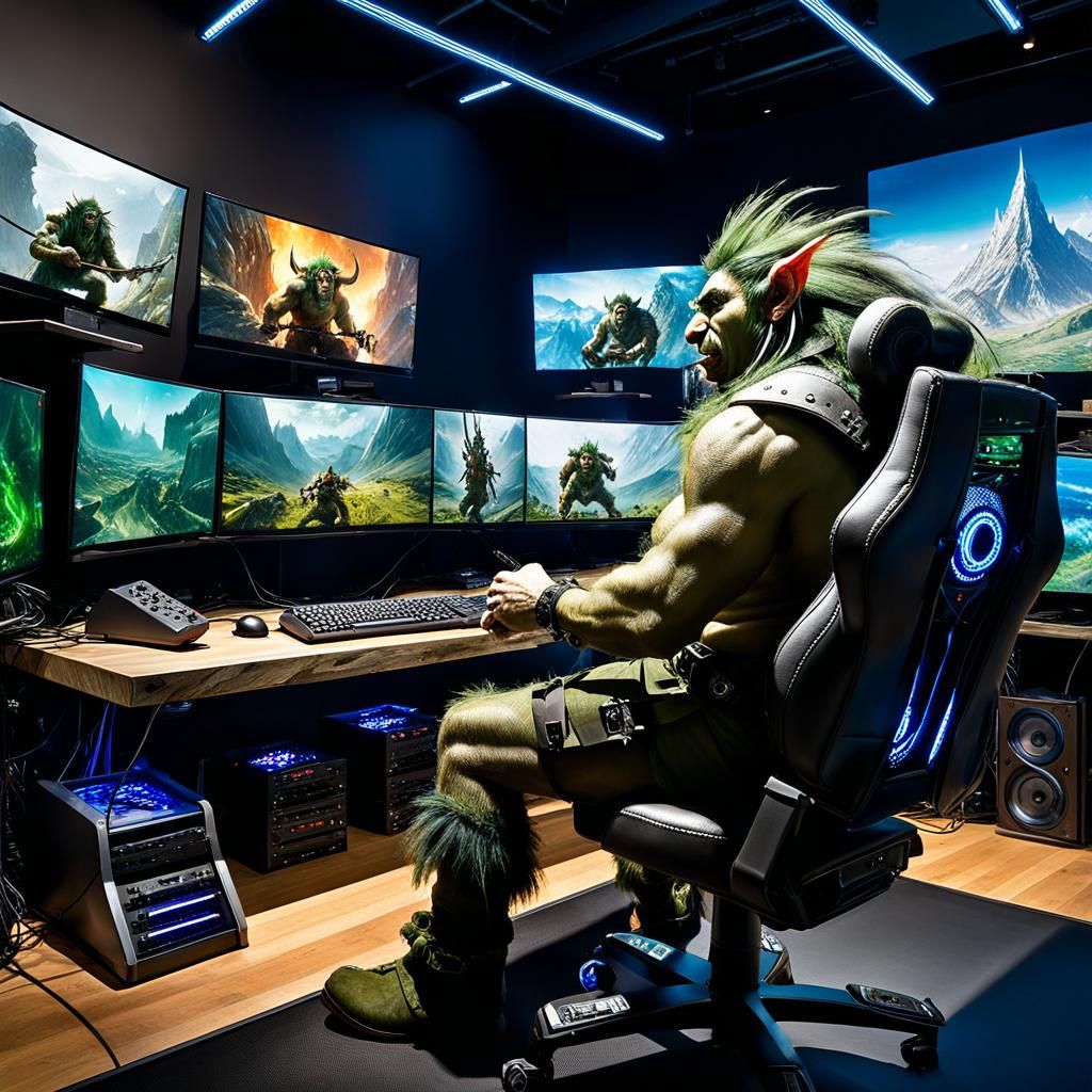 Troll Warrior Immersed in Ultimate Video Game Setup
