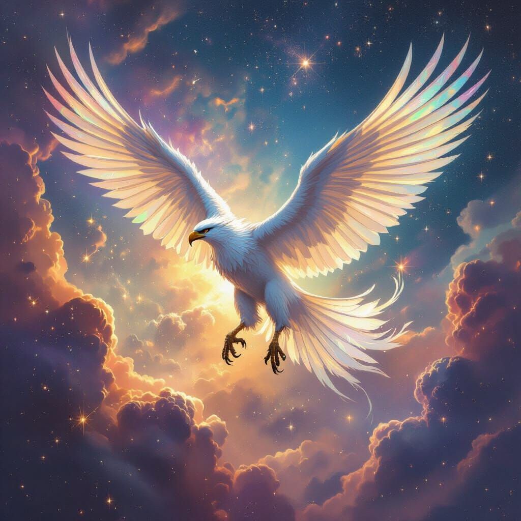 Griffin Soaring Through Nebula in Airbrush Style